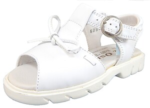 B-6095 - White Leather Bow Sandals