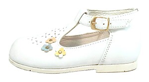 A-553 - White Flower T-Straps - Euro 19 Size 4