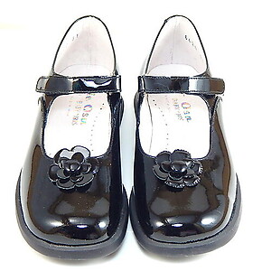 B-6420 - Black Patent Flower Dress Shoes