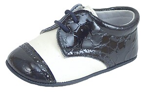 DO-136 - Ivory-Navy Crib Shoes