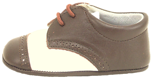 DO-136 - Ivory & Brown Dress Crib Shoes - EUR 16 US 1