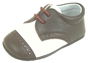 DO-136 - Ivory & Brown Dress Crib Shoes - EUR 16 US 1