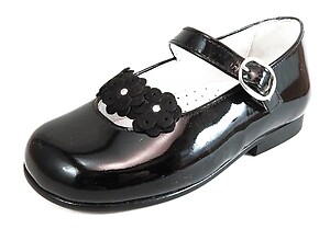 K-1128 - Black Flower Rhinestone Mary Janes - Euro 24 Size 7