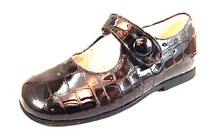FARO K-277 - Brown Faux-Croc Patent Mary Janes
