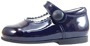 K-5327 - Navy Patent Button Shoes