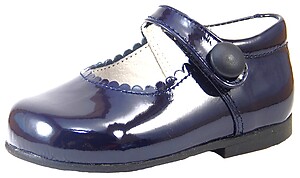 K-5327 - Navy Patent Button Shoes