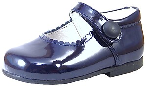 K-5327 - Navy Patent Button Shoes