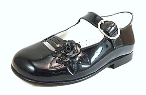 P-1115 - Black Patent Flower Shoes - Euro 24 Size 7