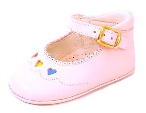 FARO PR-337 - Pink Heart Crib Shoes - Euro 17 Size 2