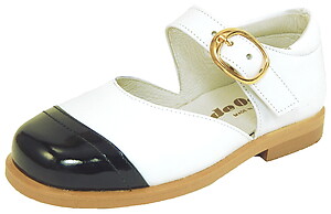 S-5001 O - White with Black Patent Mary Janes