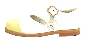 S-5001O - White Mary Janes with Lemon Cap Toe