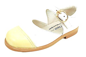 S-5001O - White Mary Janes with Lemon Cap Toe