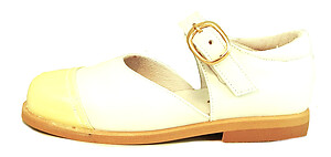 S-5001 O - White Mary Janes with Lemon Cap Toe