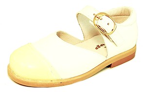 S-5001 O - White Mary Janes with Lemon Cap Toe