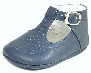 Navy T-Strap Crib Shoes