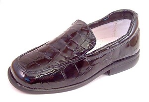 FARO B-6024 - Black Faux Croc Patent Loafers