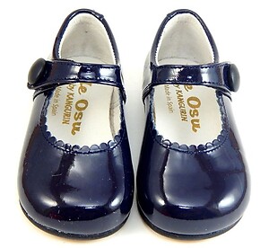 K-5327 - Navy Patent Button Shoes