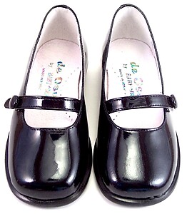 B-6483 E- Black Patent Button Flats