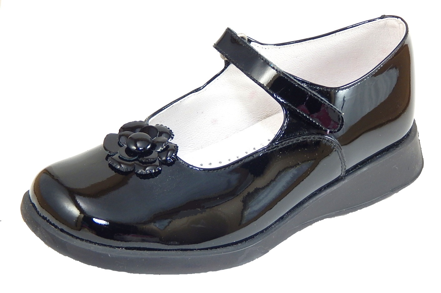 B-6420 - Black Patent Flower Mary Janes - Euro 31 US 13