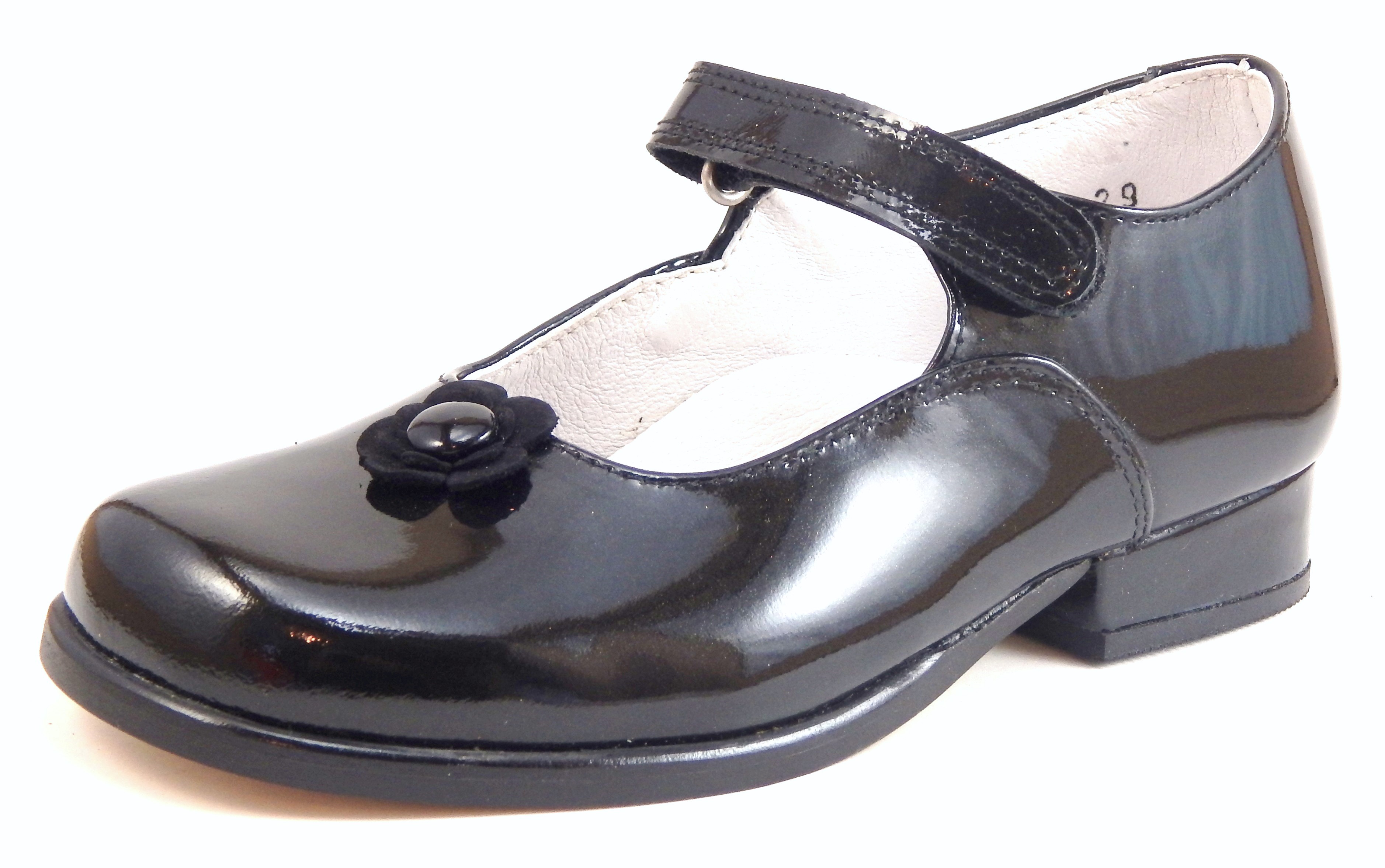 B-6420 - Black Patent Flower Dress Shoes