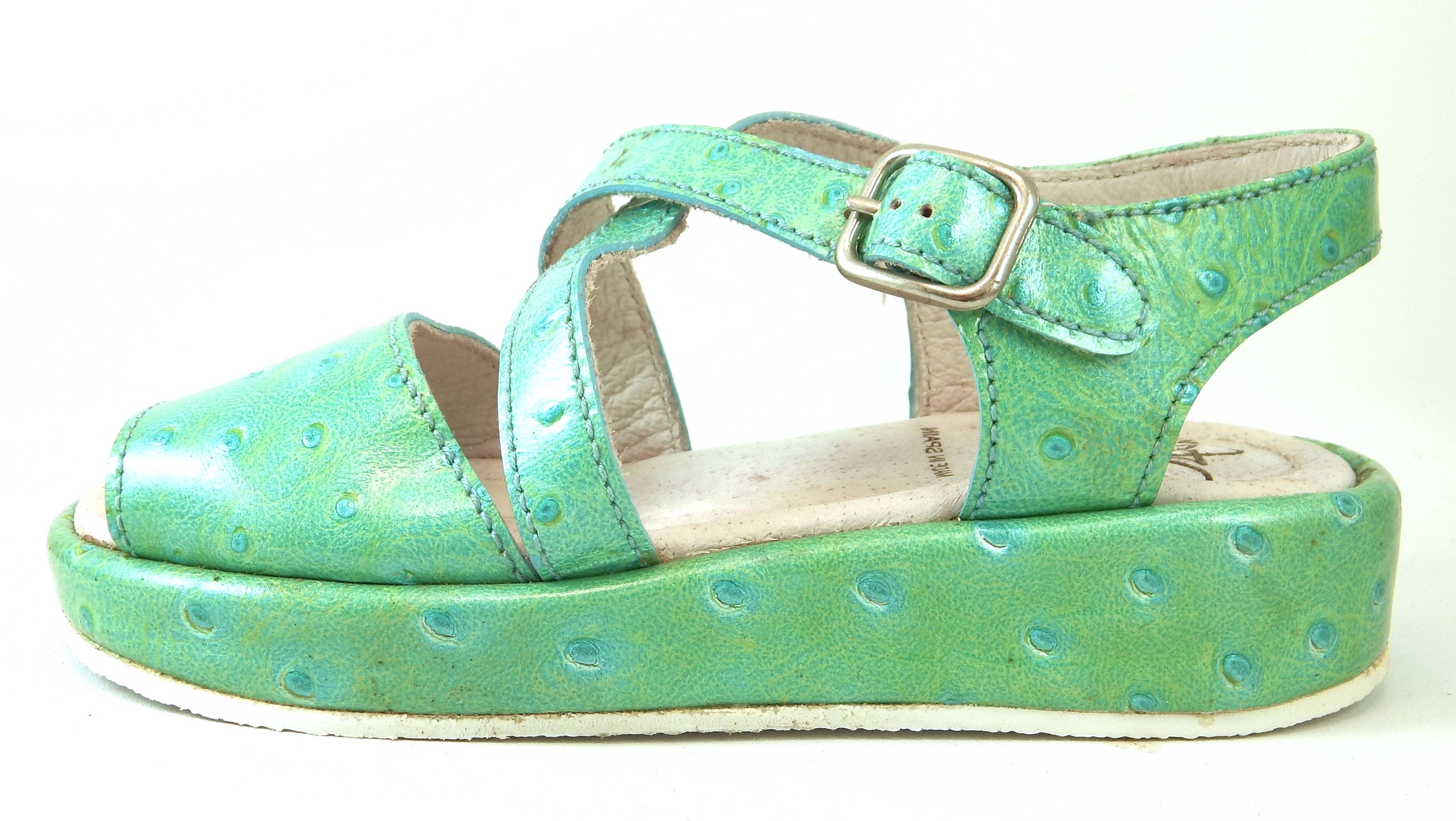 FARO B-2130 - Aqua Faux-Ostrich Sandals - Euro 25 Size 8
