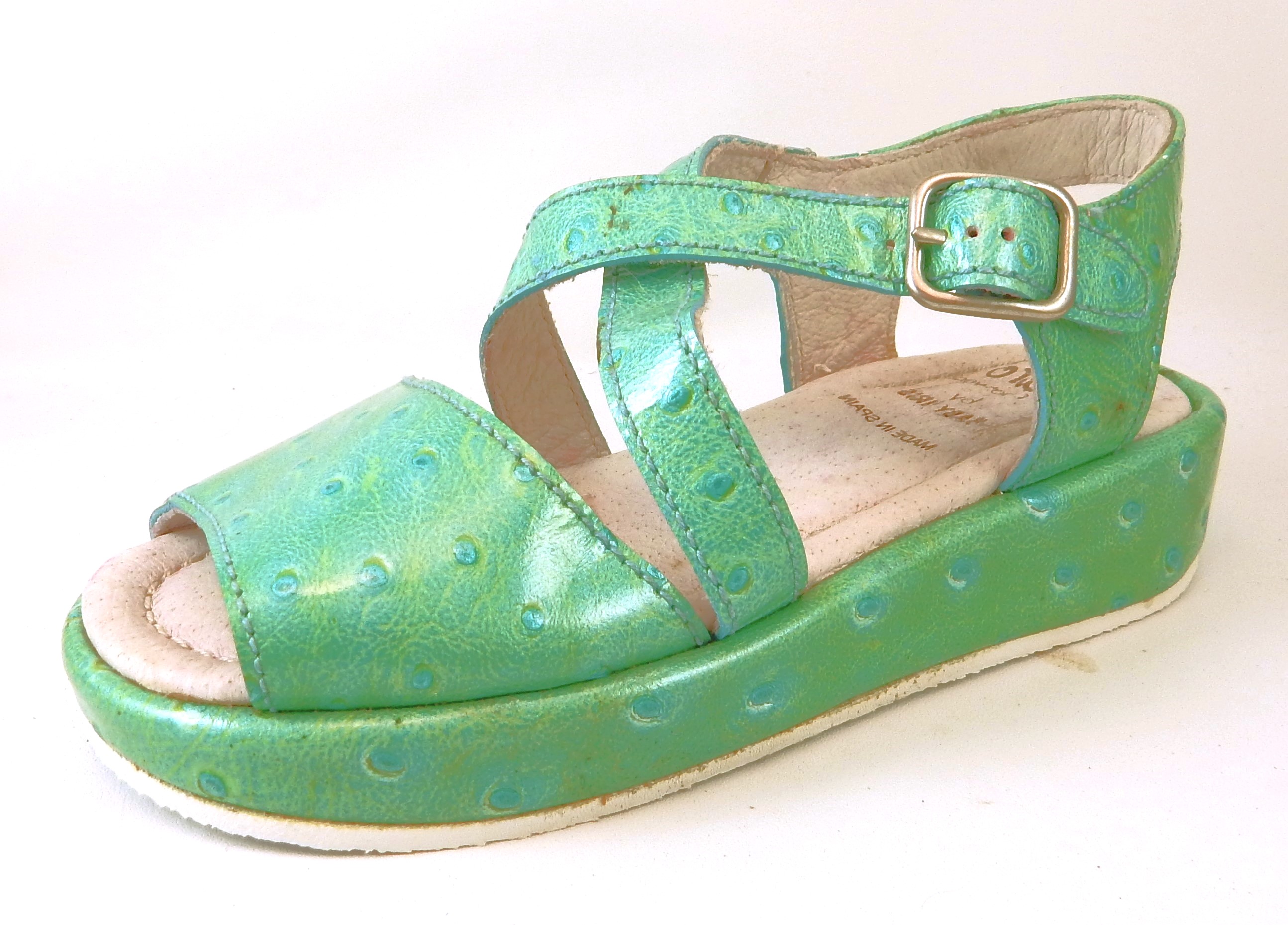 FARO B-2130 - Aqua Faux-Ostrich Sandals - Euro 25 Size 8