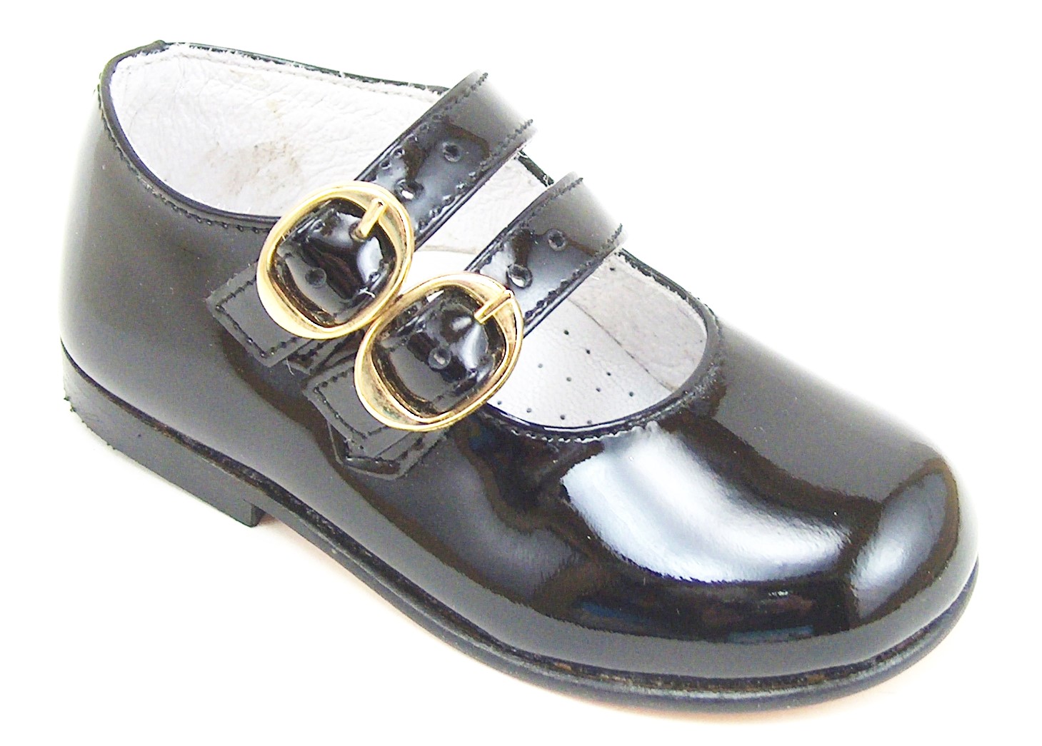 FARO F-2969 - Black Patent Double Buckle Mary Janes