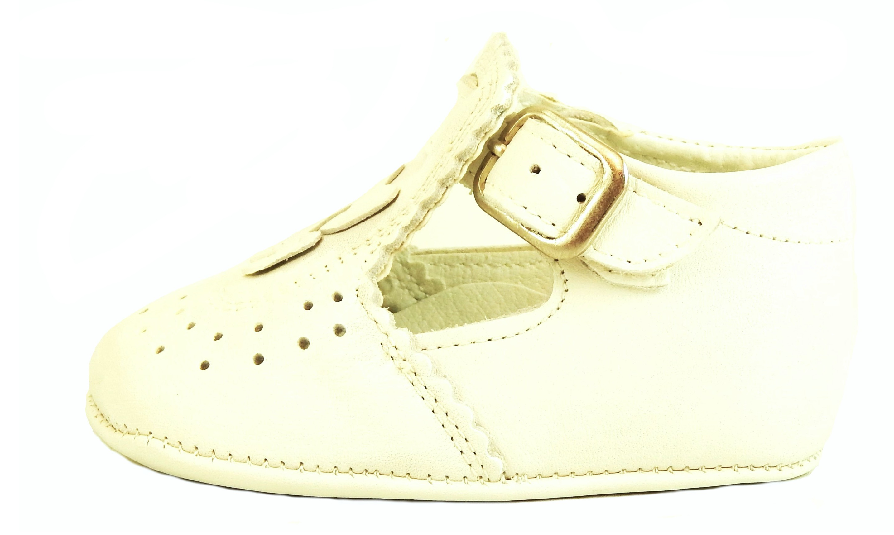 LA-233 - Ivory T-strap Crib Shoes - Euro 17 Size 1