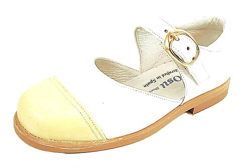 S-5001O - White Mary Janes with Lemon Cap Toe