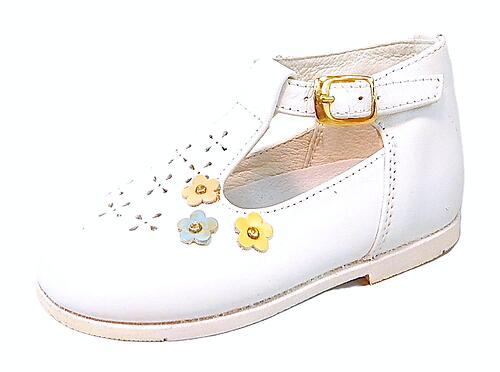 A-553 - White Flower T-Straps - Euro 19 Size 4