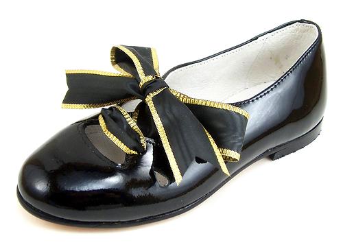 A-1123 - Black Patent Ghillie Shoes