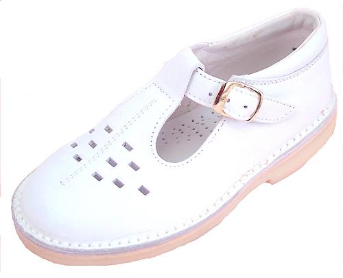 A-1154 P - White Leather T-Straps