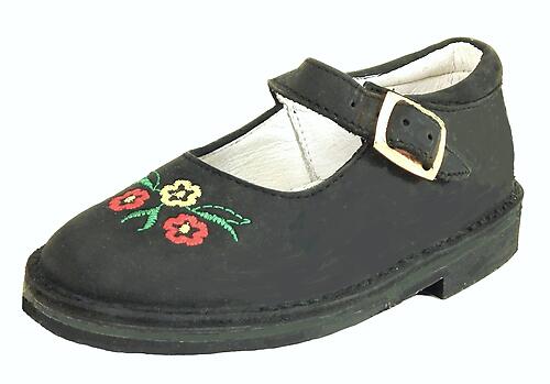 A-1229 (SALE) - Black Flower Mary Janes