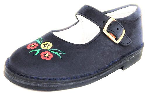 A-1229 - Navy Flower Mary Janes