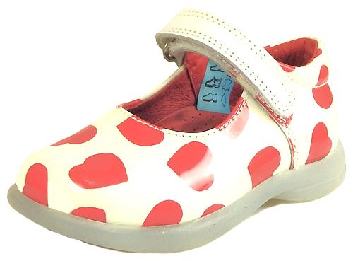 FARO B-6506 - Cream & Red Hearts Mary Janes - Euro 19 Size 4