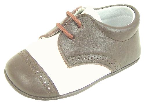 DO-136 - Ivory & Brown Dress Crib Shoes - EUR 16 US 1