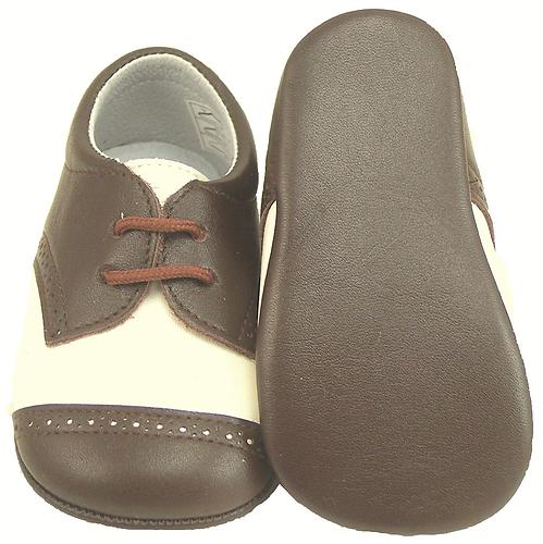 DO-136 - Ivory & Brown Dress Crib Shoes - EUR 16 US 1