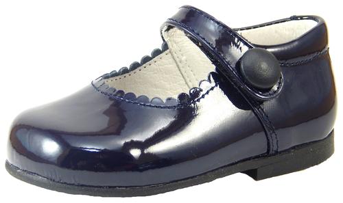 K-5327 - Navy Patent Button Shoes