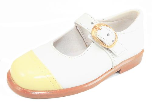 S-5001 C - White & Lemon Cream Patent Mary Janes